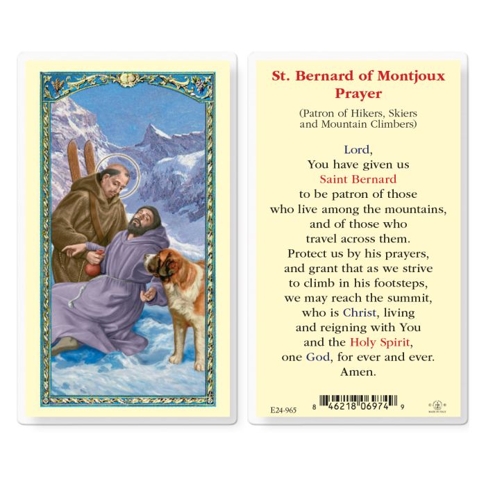 St. Bernard of Montjoux - Patron of Hikers, Skiers and Mountain Climbers - Holy Card