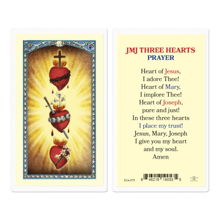 JMJ Three Hearts Prayer Holy Card