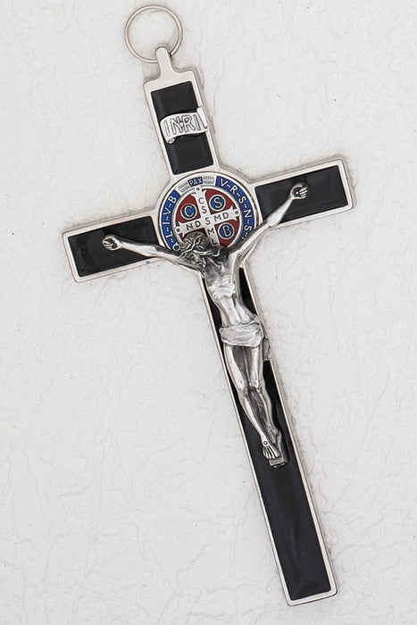 St. Benedict wall crucifix with black enamel - 7 3/4"