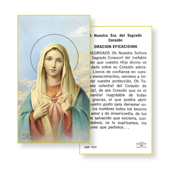 A Nuestra Senora del Sagrado Corazon Oracion Eficacisima Estampita - Immaculate Heart of Mary Holy Card in Spanish