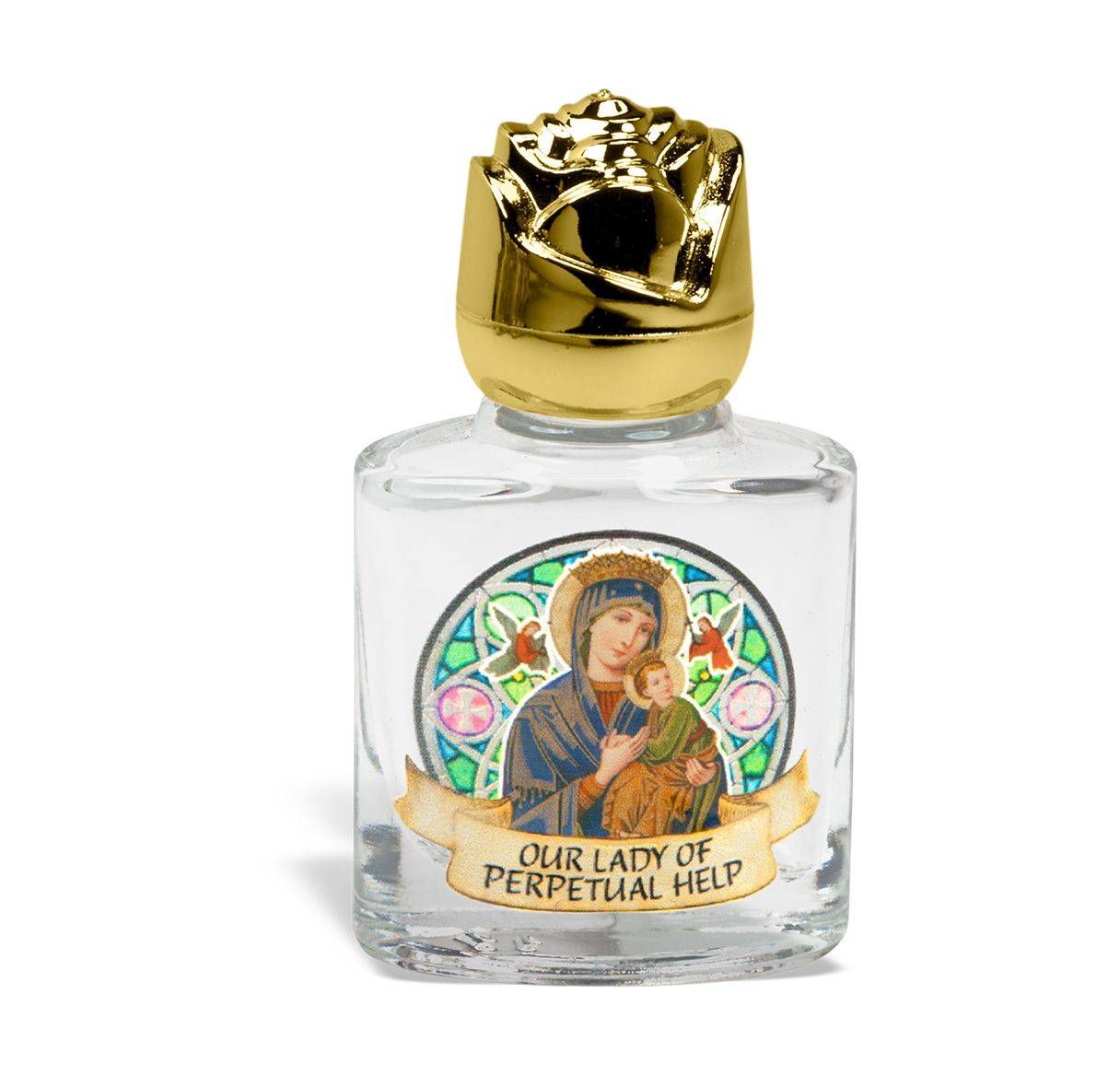 Our Lady of Perpetual Help Glass Holy Water Bottle
