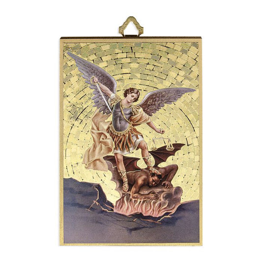 St. Michael Gold Foil Mosaic Plaque with Prayer on the Back