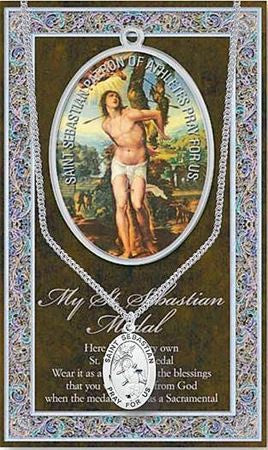 St. Sebastian Pewter Medal Necklace with Pamphlet - 24" Chain