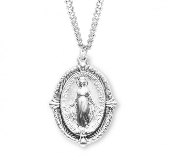 Sterling Silver Oval Miraculous Medal - Necklace (S1156)