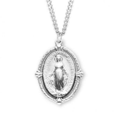 Miraculous Medal Oval Medal, Sterling Silver - 1156