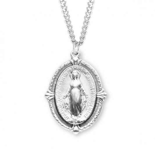 Sterling Silver Oval Miraculous Medal - Necklace (S1156)