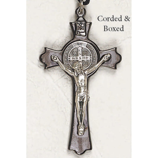 St. Benedict Black Tone Crucifix - 3" Cross on Cord
