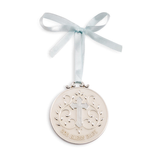 Crib Medal - God Bless Baby Keepsake Medallion - Blue