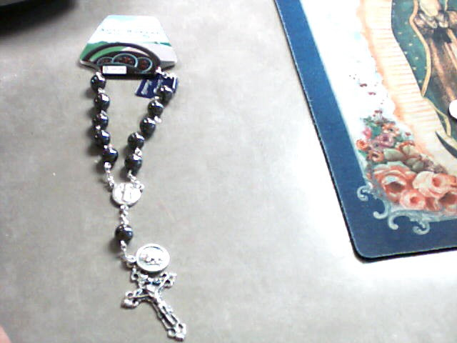 St. Benedict one decade auto rosary with hematite beads and St. Christopher medal