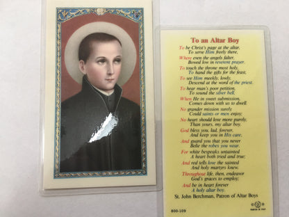 St. John Berchmans Holy Card - To an Altar Boy