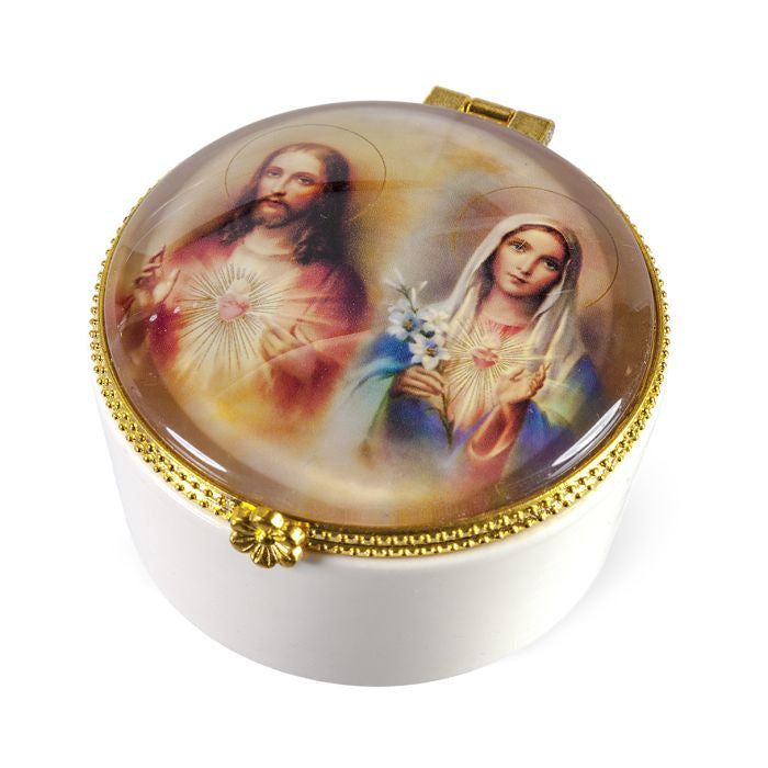 The Sacred Hearts of Jesus and Mary Porcelain Rosary Box