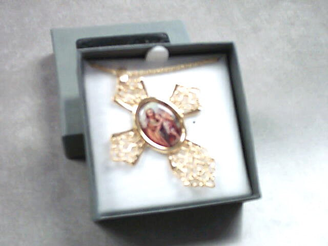 St. Joseph Photo Cross Necklace in gold color