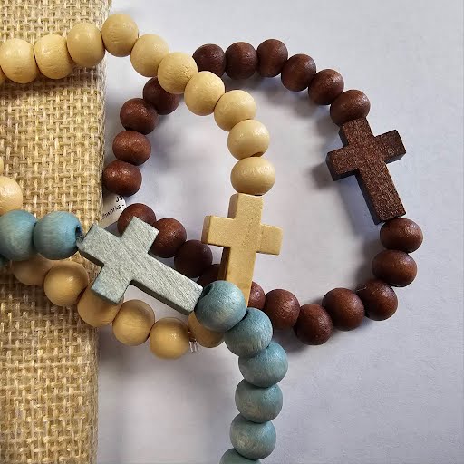 Wood Bead with Cross Bracelet (3 Colors Avaliable)