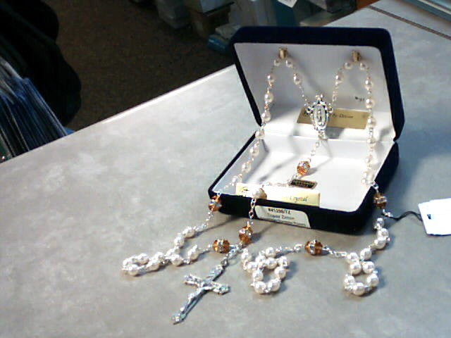 Pearl rosary with Our Father beads in Topaz Zircon Rondelle for November