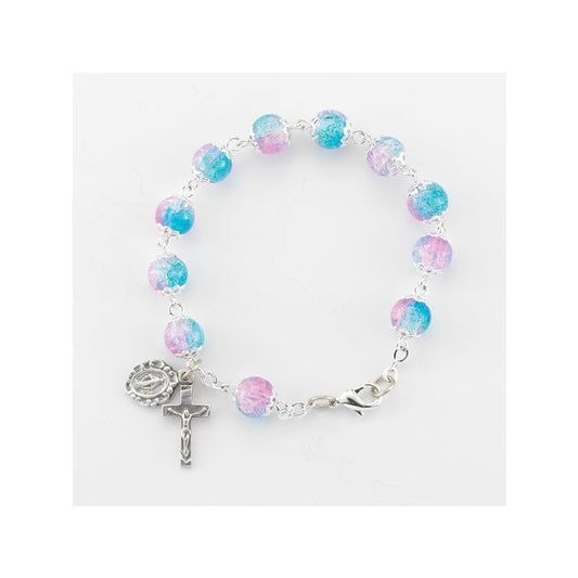 Aqua Pink Bead Rosary Bracelet