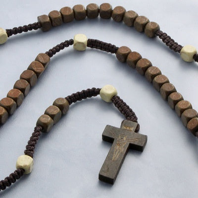 Square Wood Bead Corded - Rosary