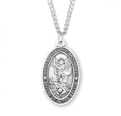 Saint Michael Oval Sterling Silver Medal Necklace