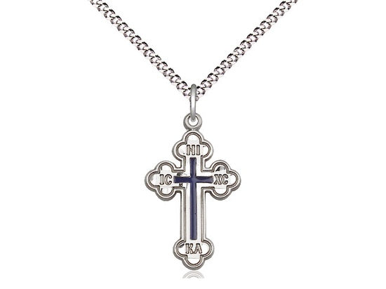 Russian Cross Sterling Silver, Blue Enamel Center - 0272E