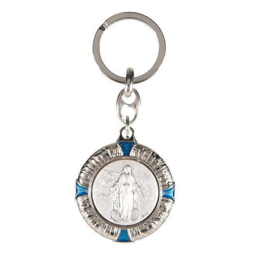 Our Lady Of Grace Keychain With Blue Epoxy Design