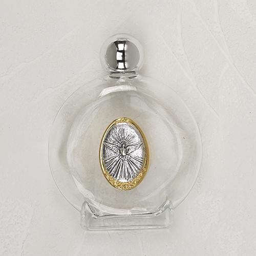 Large Glass Holy Water Bottle with 2 Tone Medal of the Holy Spirit