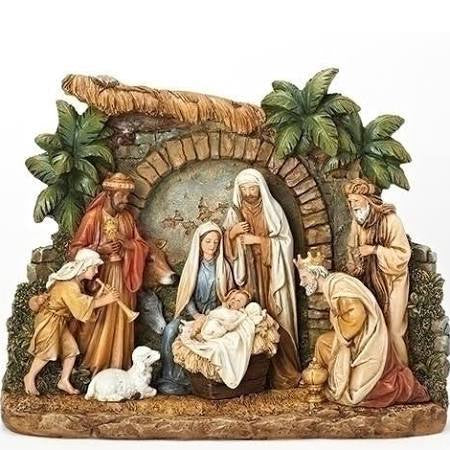 Nativity Shadow Box with Animals with Facade 13"