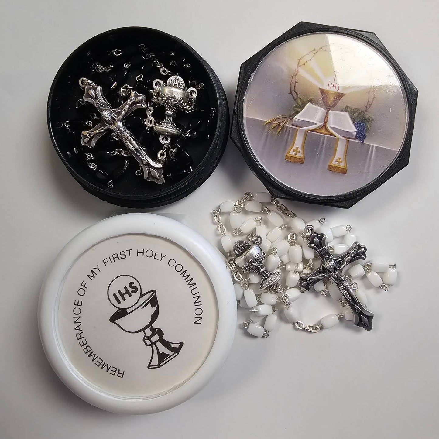 Stone Bead Communion Rosary with Case