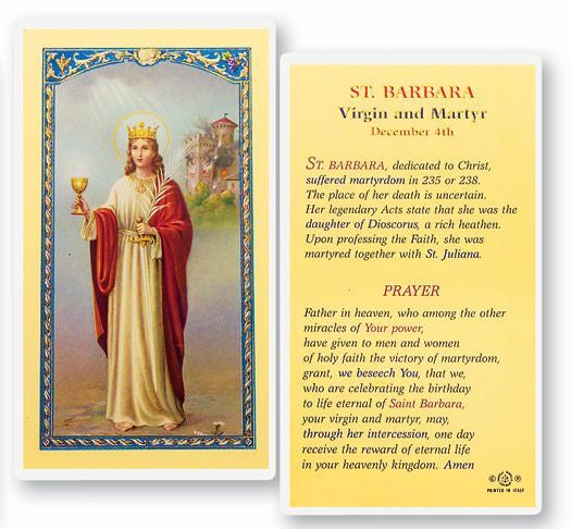 St. Barbara - Virgin and Martyr - Holy Card