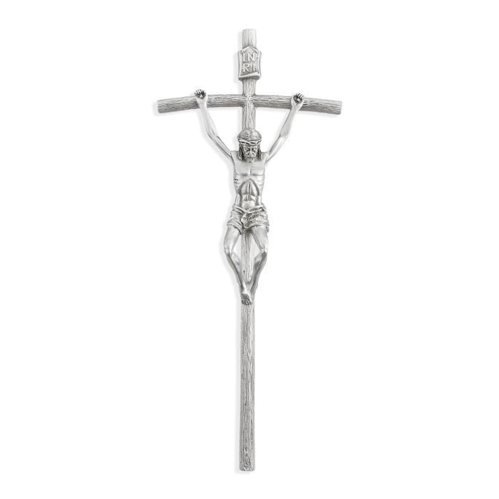 8" Hand Polished Genuine Fine Pewter Papal Crucifix