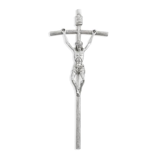 8" Hand Polished Genuine Fine Pewter Papal Crucifix