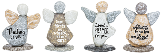 Angel Pebble Art Figurine with Inspirational Message (Assorted Variants)