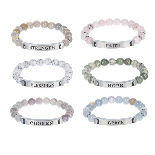 Assorted Inspirational Bracelet with Round Marble Like Beads