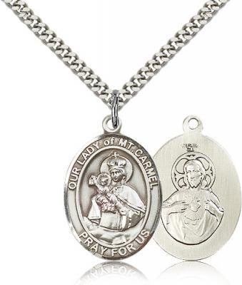 Scapular Sterling Silver Medal - Our Lady of Mount Carmel & Sacred Heart of Jesus