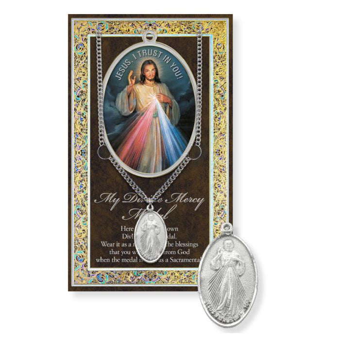 Divine Mercy Pewter Medal with Chain and Holy Card