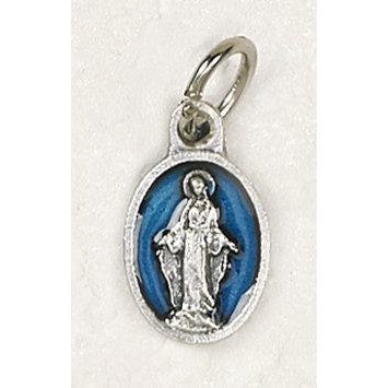 Oval Miraculous Medal With Blue Enamel