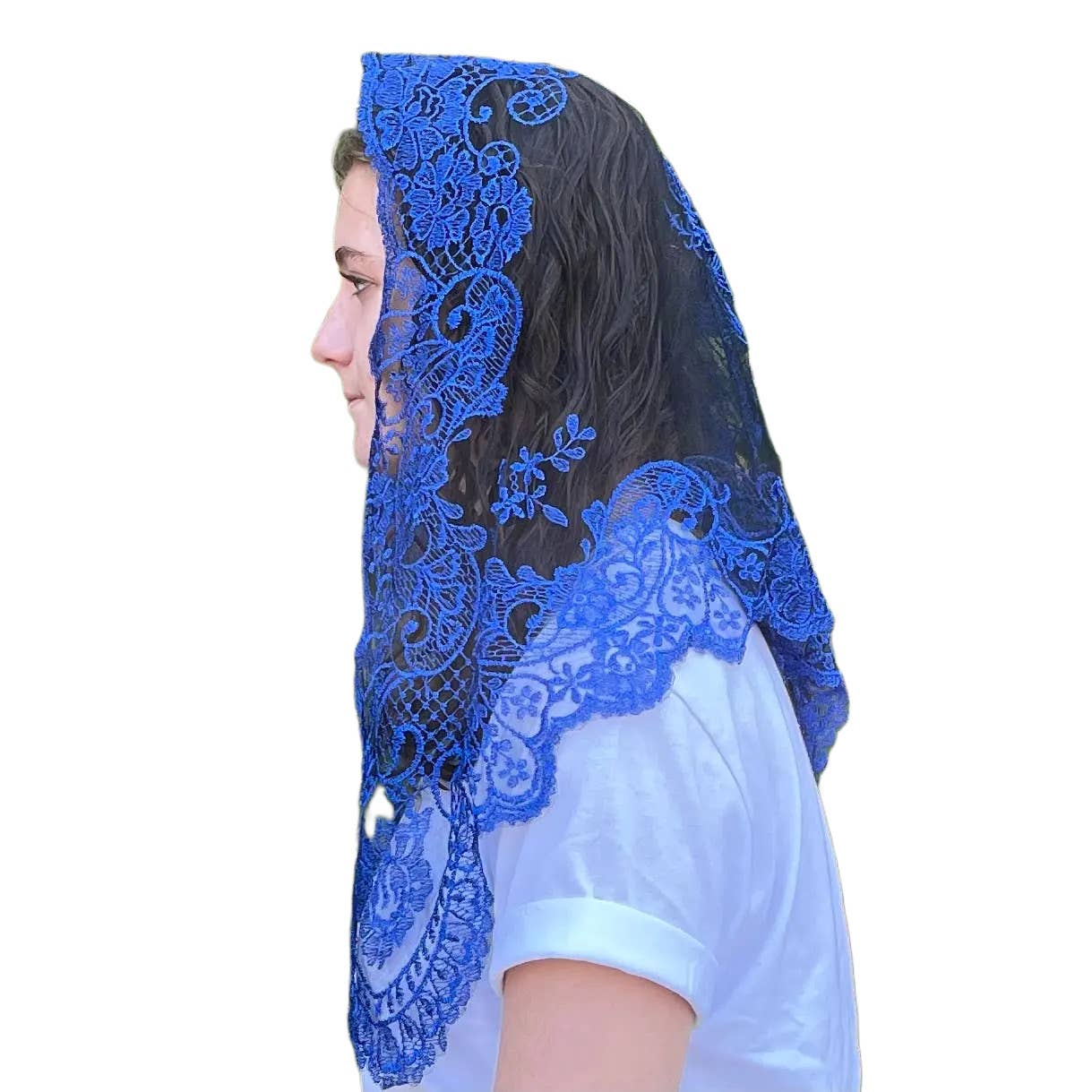 Ave Maria Spanish Lace Veil - BLUE 