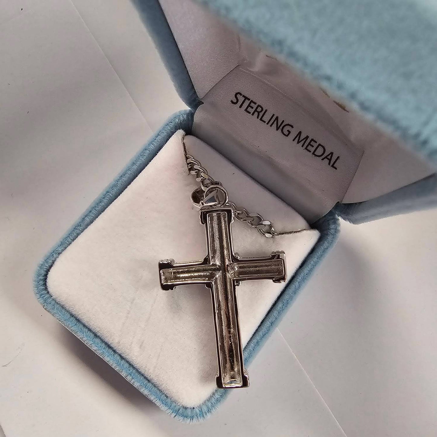 Sterling Silver Tube 1-5/8" Cross with Rope Detailing