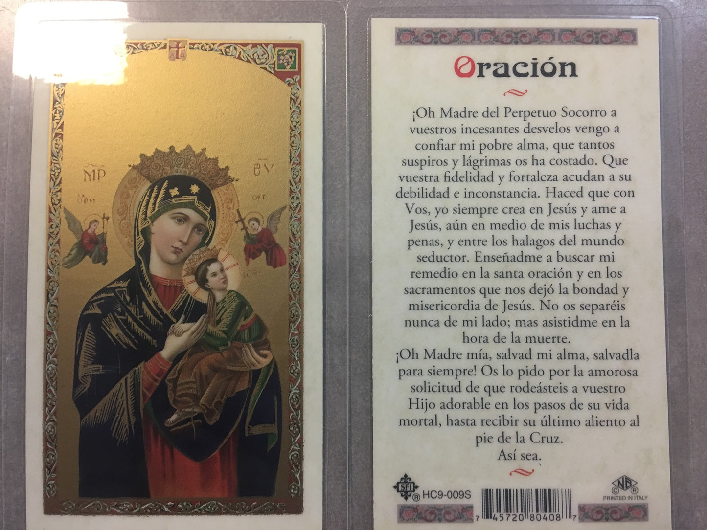 Oracion Madre del Perpetuo Socorro Estampita (Our Lady  of Perpetual Help Holy Card)