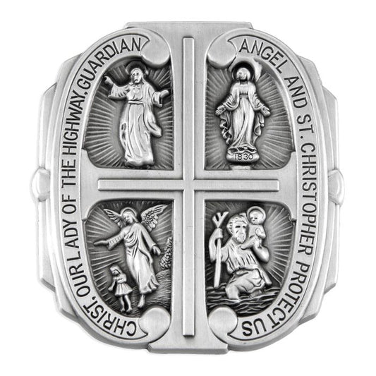 Four Way Visor Clip with Jesus- Our Lady of the Highway- Guardian Angel and St. Christopher