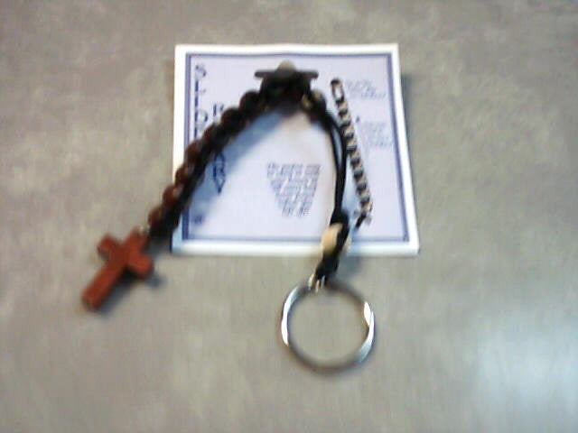 Slide rosary keychain with brown wood beads