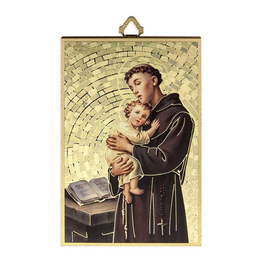 St. Anthony Gold Foil Mosaic Wood Plaque