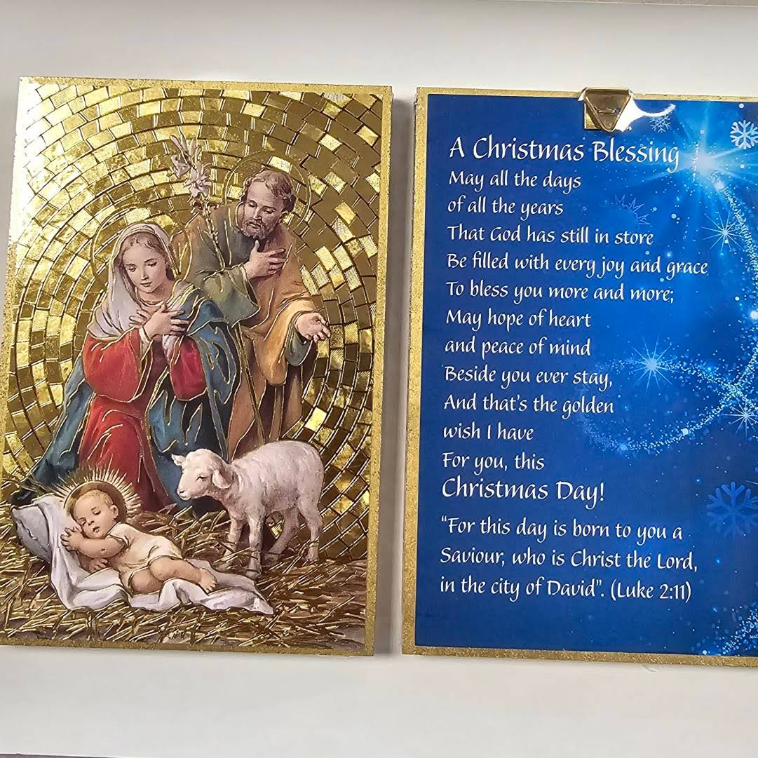 Holy Family Nativity, Gold Foil Mosaic Plaque - 4x6"