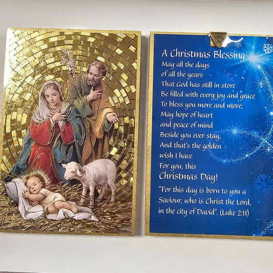Holy Family Nativity, Gold Foil Mosaic Plaque - 4x6"