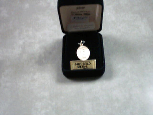 St. Michael oval medal in 14 kt gold
