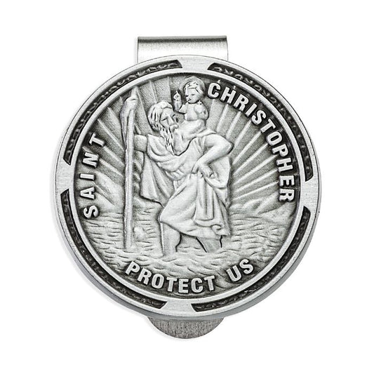 St. Christopher Round Pewter Visor Clip