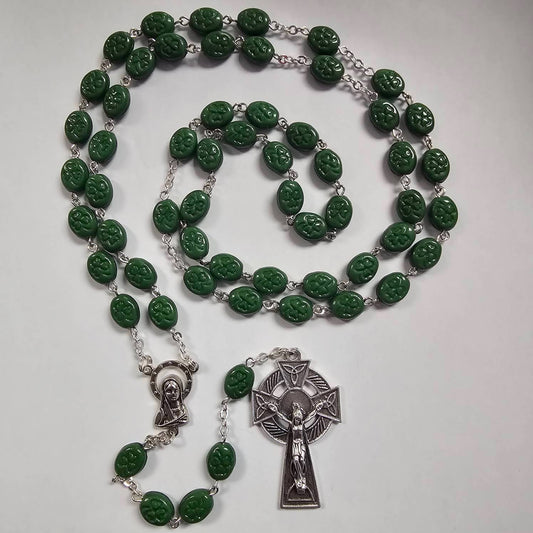 Irish Rosary with Shamrocks engraved beads