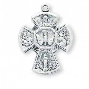 Sterling Silver large four way cross with 24 inch stainless steel chain