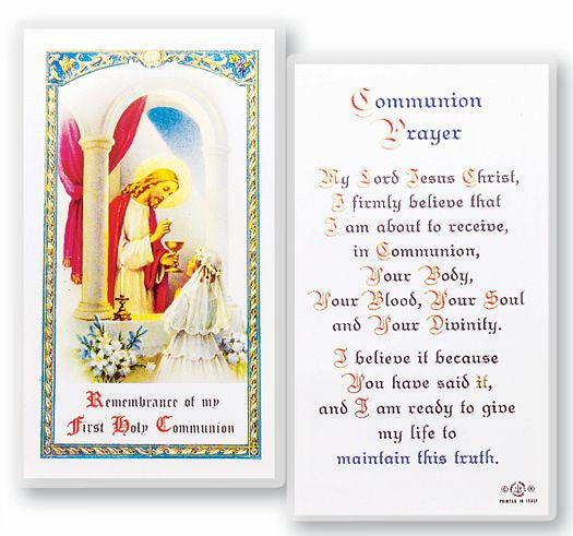 Remembrance of my First Holy Communion (Variants Boy or Girl 800131) - Laminated Holy Card