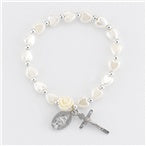 First Holy Communion Pearlescent White Heart Shape Children Bracelet.