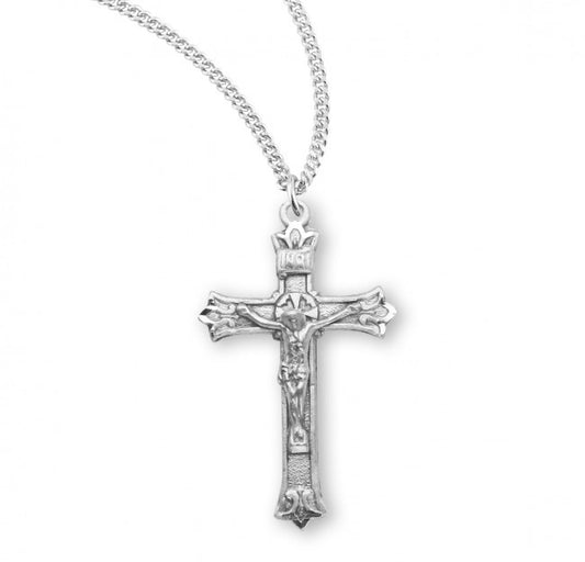 Triple Flare Tip Sterling Silver Crucifix - Necklace (S1828)