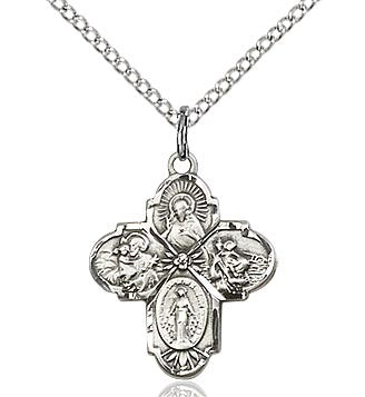 4 way medal in sterling silver with inscription on back, " I am a Catholic, please call a priest "